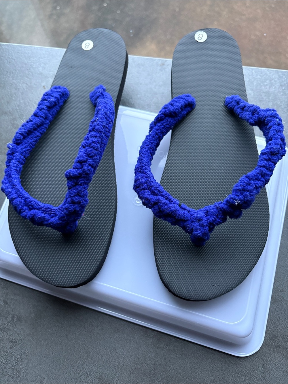 Handmade Blue Rope Strap Flip Flops - Size 8 - Picture 2 of 3